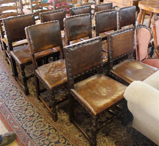 10 Cromwellian oak & leather  chairs